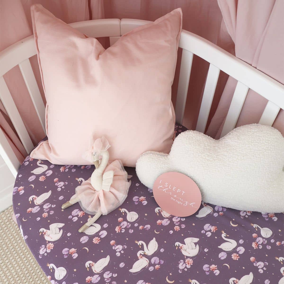 Snuggle Hunny Fitted Cot Sheet - Midnight Swan - Image 2