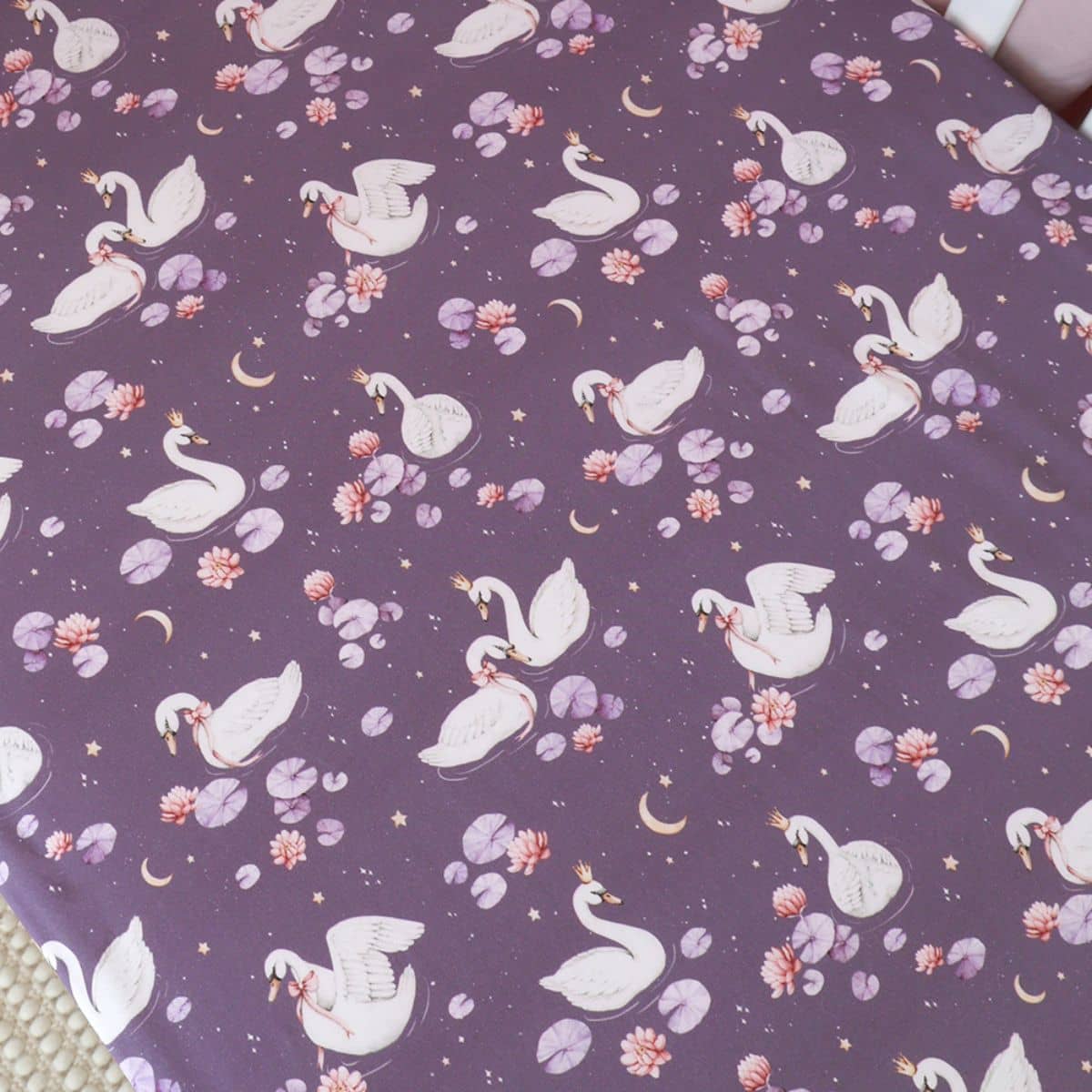 Snuggle Hunny Fitted Cot Sheet - Midnight Swan - Image 4