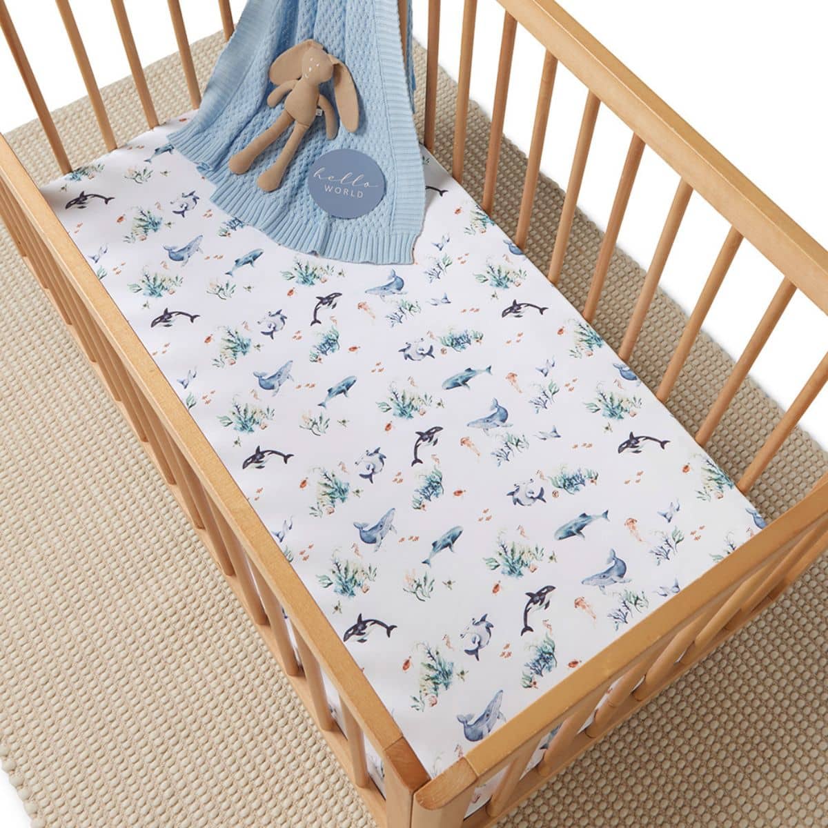 Snuggle Hunny Fitted Cot Sheet - Ocean - Image 2