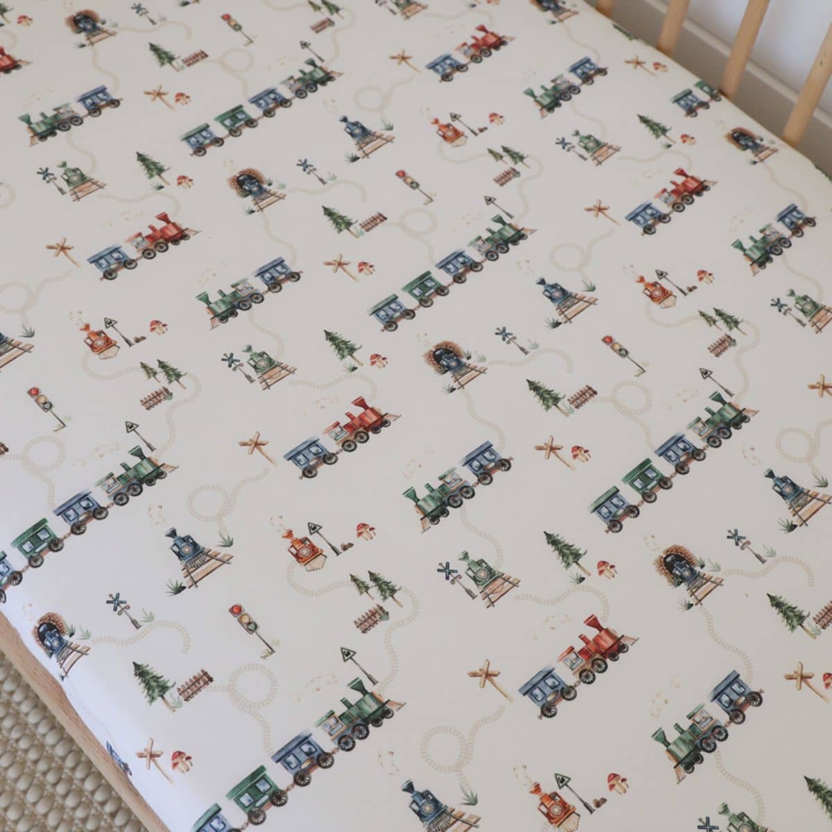 Snuggle Hunny Fitted Cot Sheet - Trains - Image 3