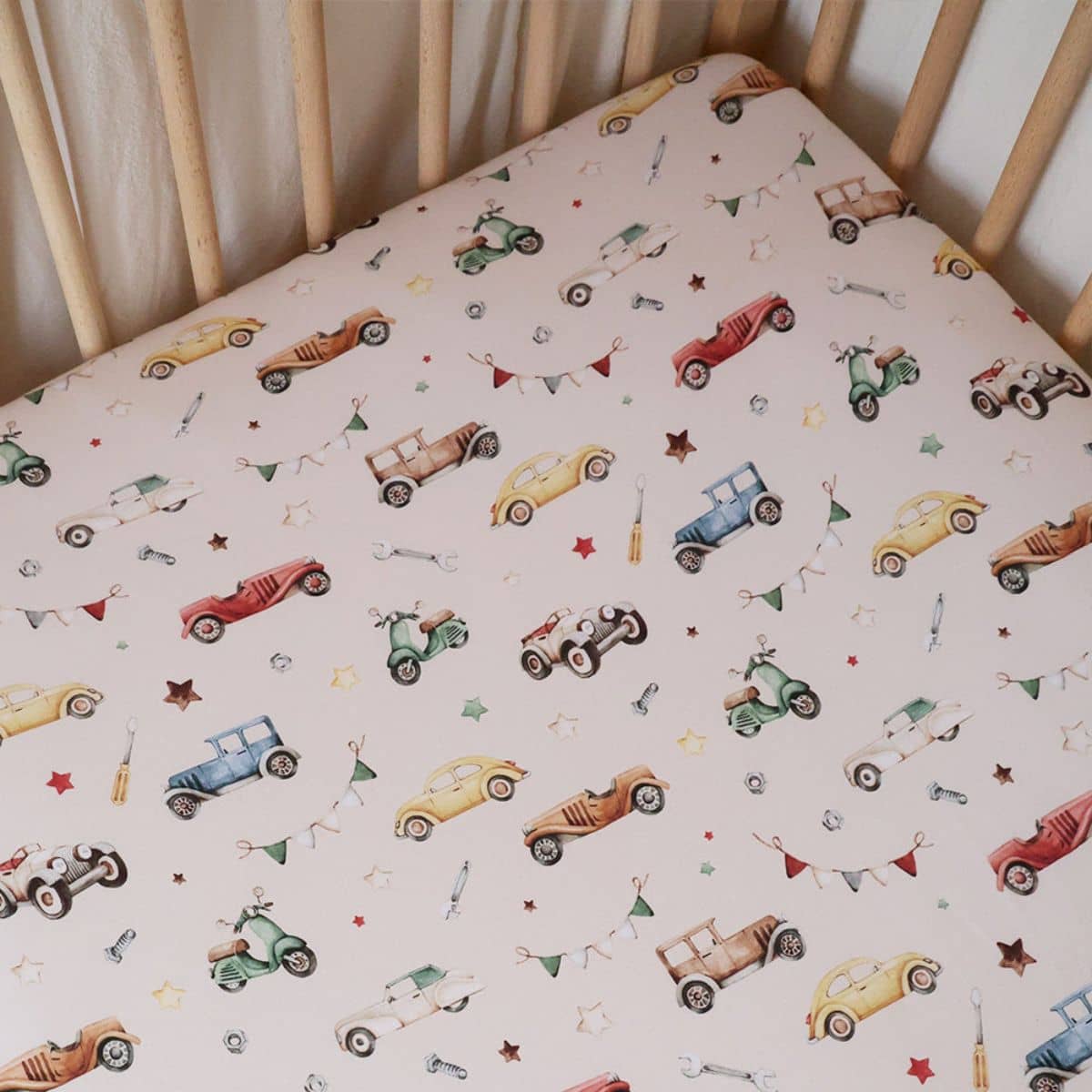 Snuggle Hunny Fitted Cot Sheet - Vintage Cars - Image 2