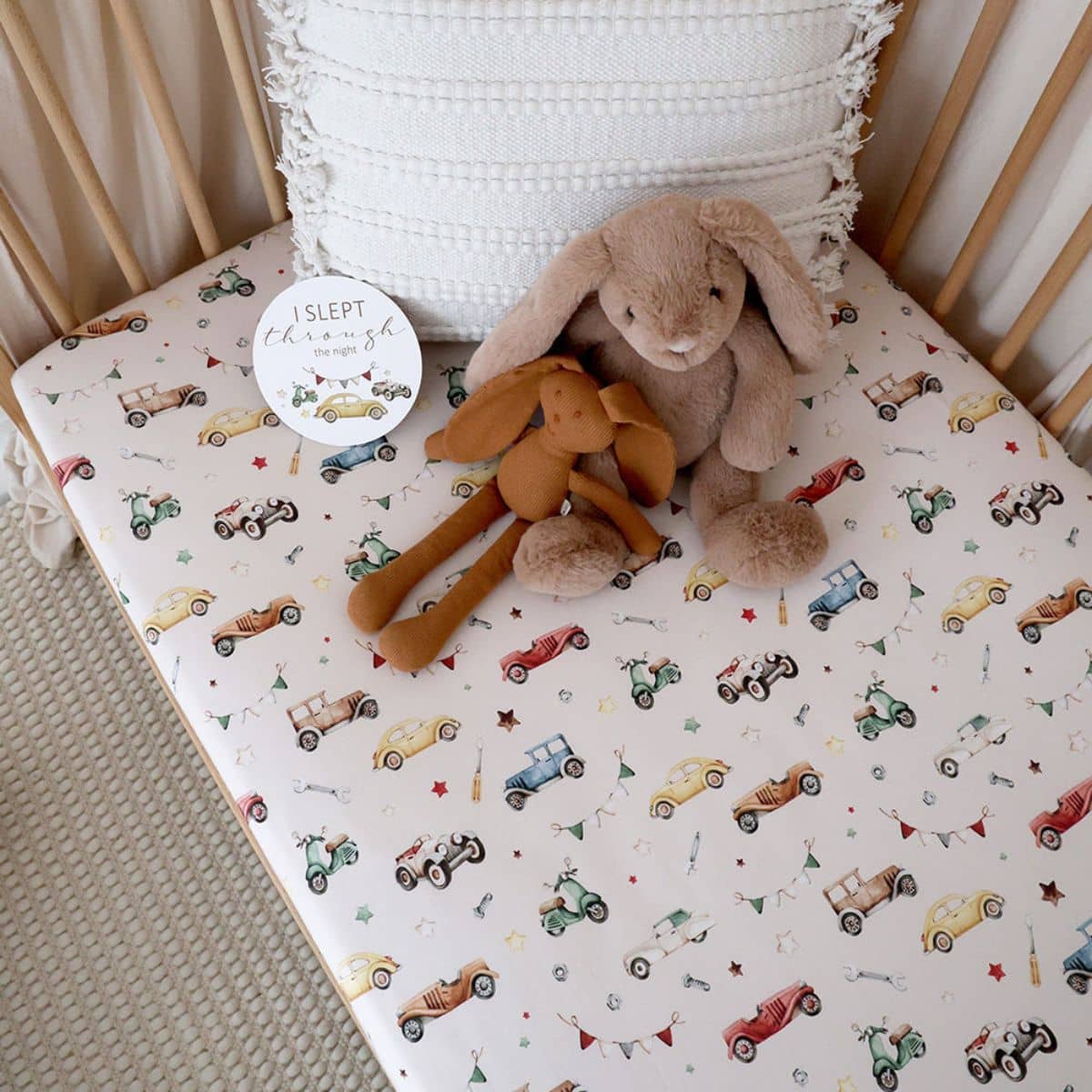 Snuggle Hunny Fitted Cot Sheet - Vintage Cars - Image 4