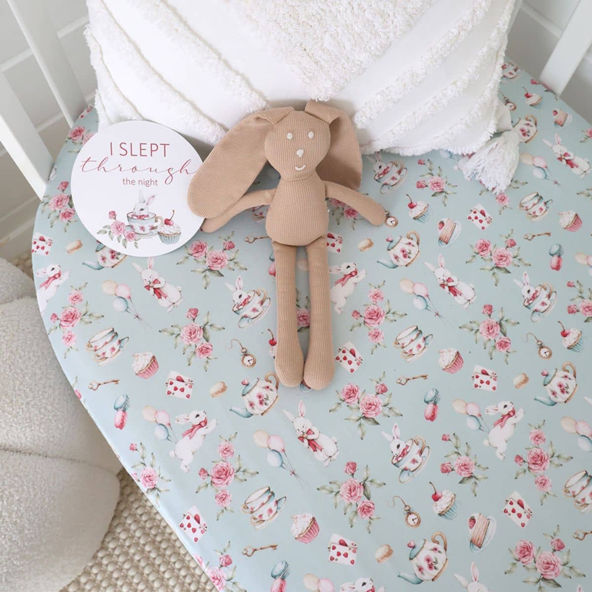 Snuggle Hunny Fitted Cot Sheet - White Rabbit - Image 4