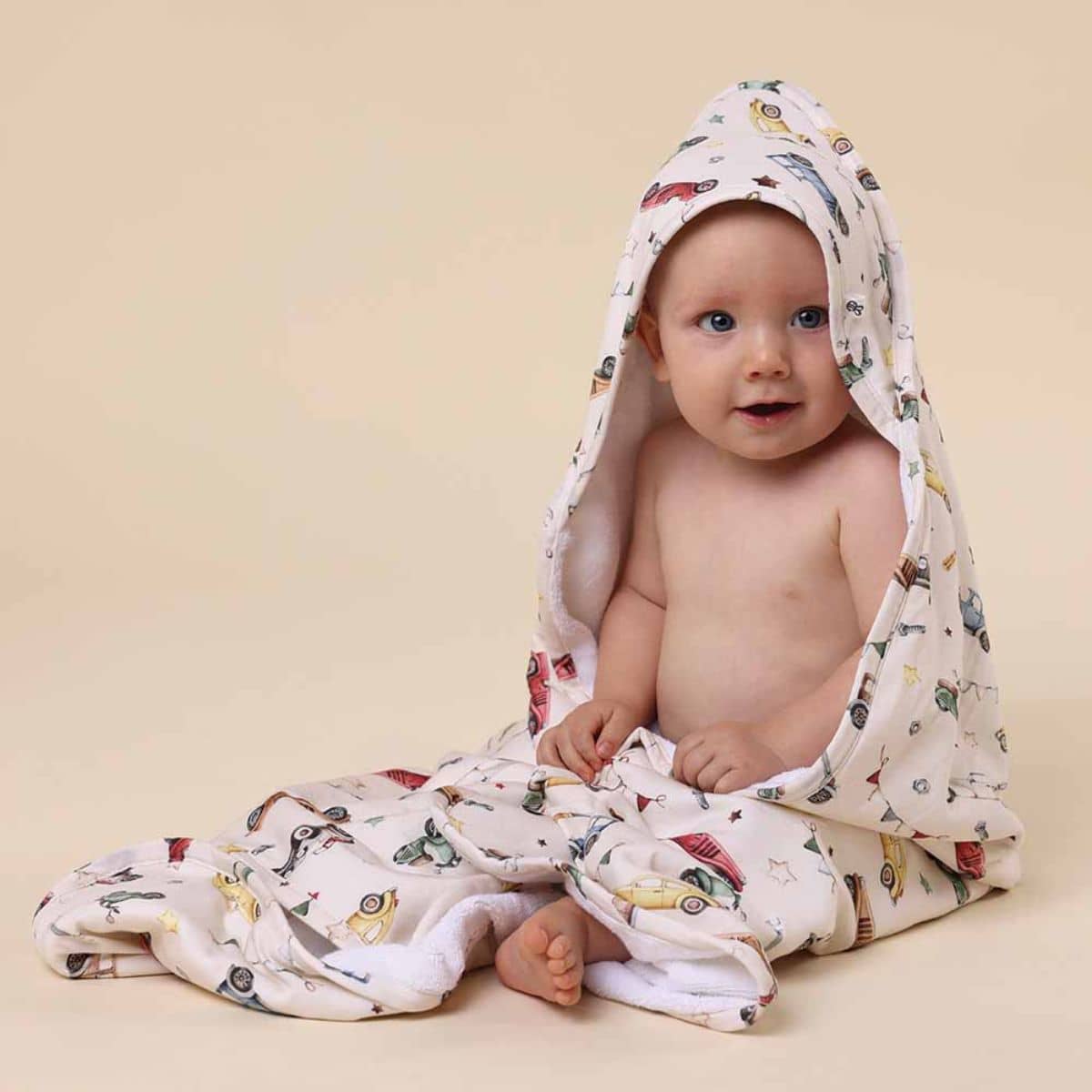 Snuggle Hunny Hooded Baby Towel - Vintage Cars - Image 2