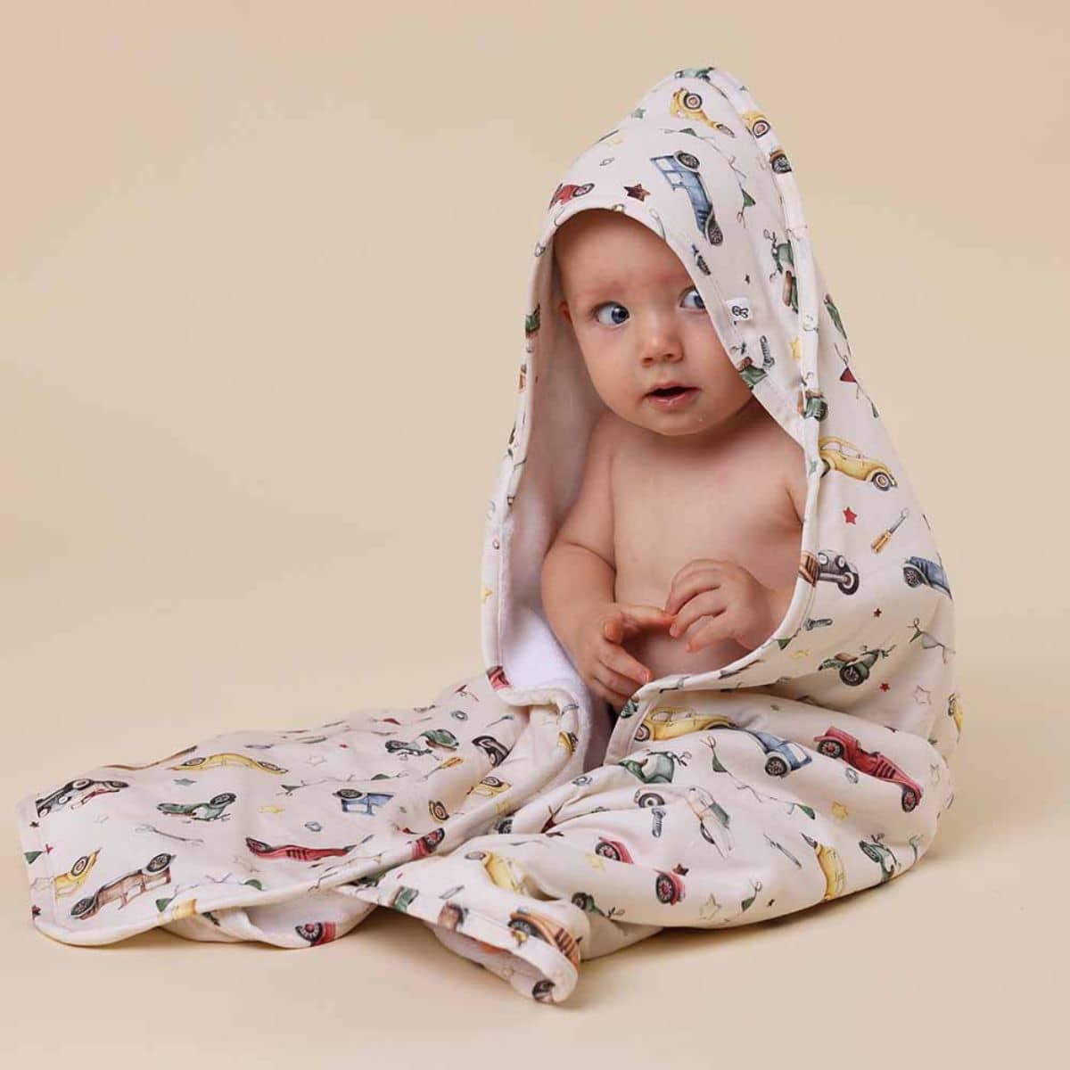 Snuggle Hunny Hooded Baby Towel - Vintage Cars - Image 3