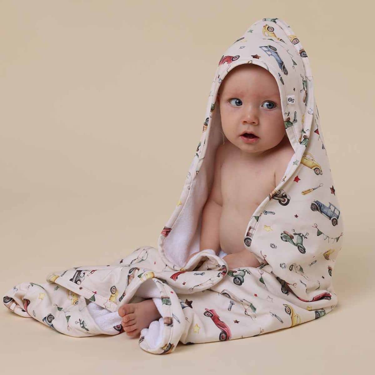 Snuggle Hunny Hooded Baby Towel - Vintage Cars - Image 4