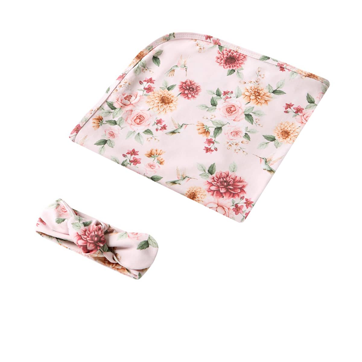 Snuggle Hunny Jersey Wrap with Matching Headwear - Birds & Blooms