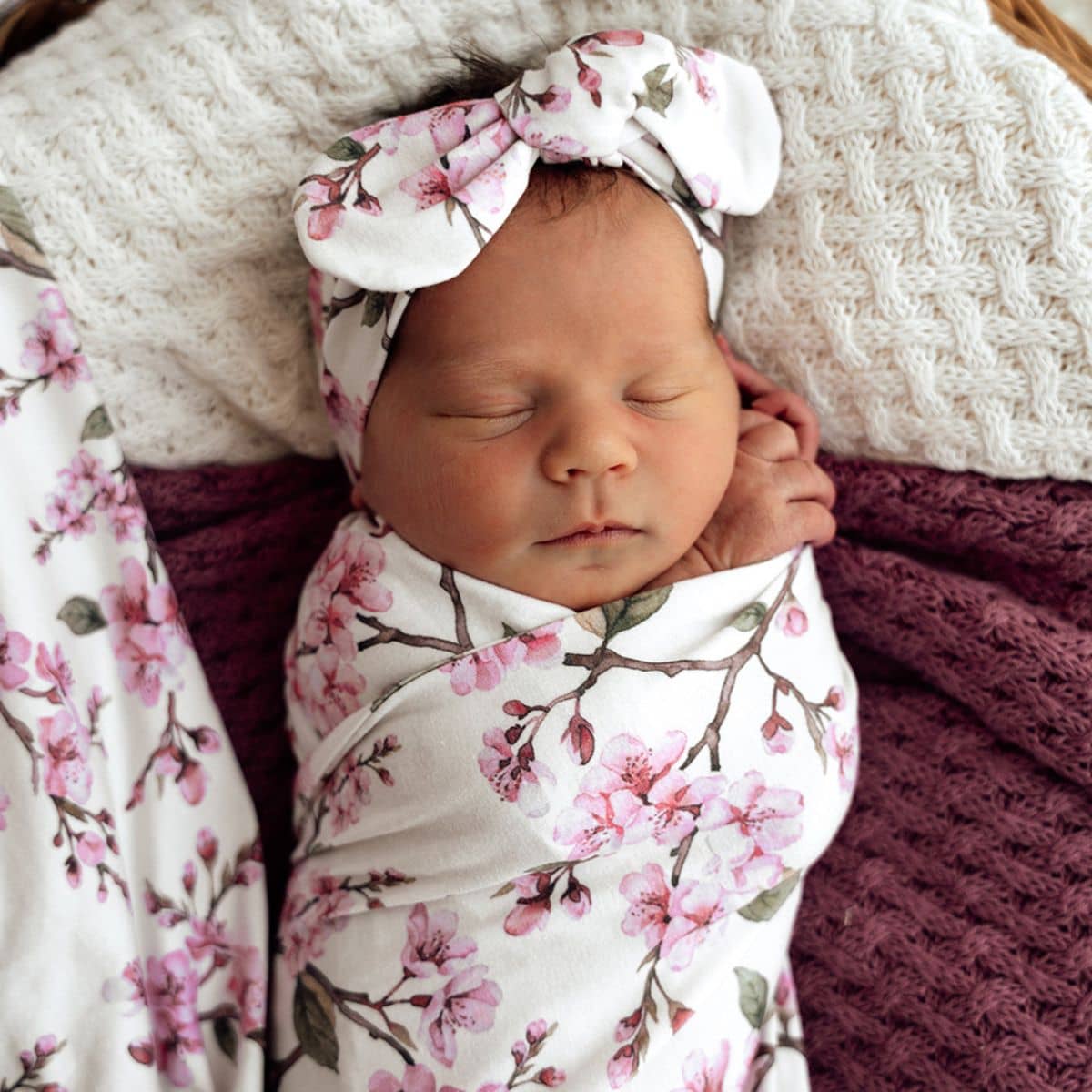 Snuggle Hunny Jersey Wrap with Matching Headwear - Cherry Blossom - Image 2