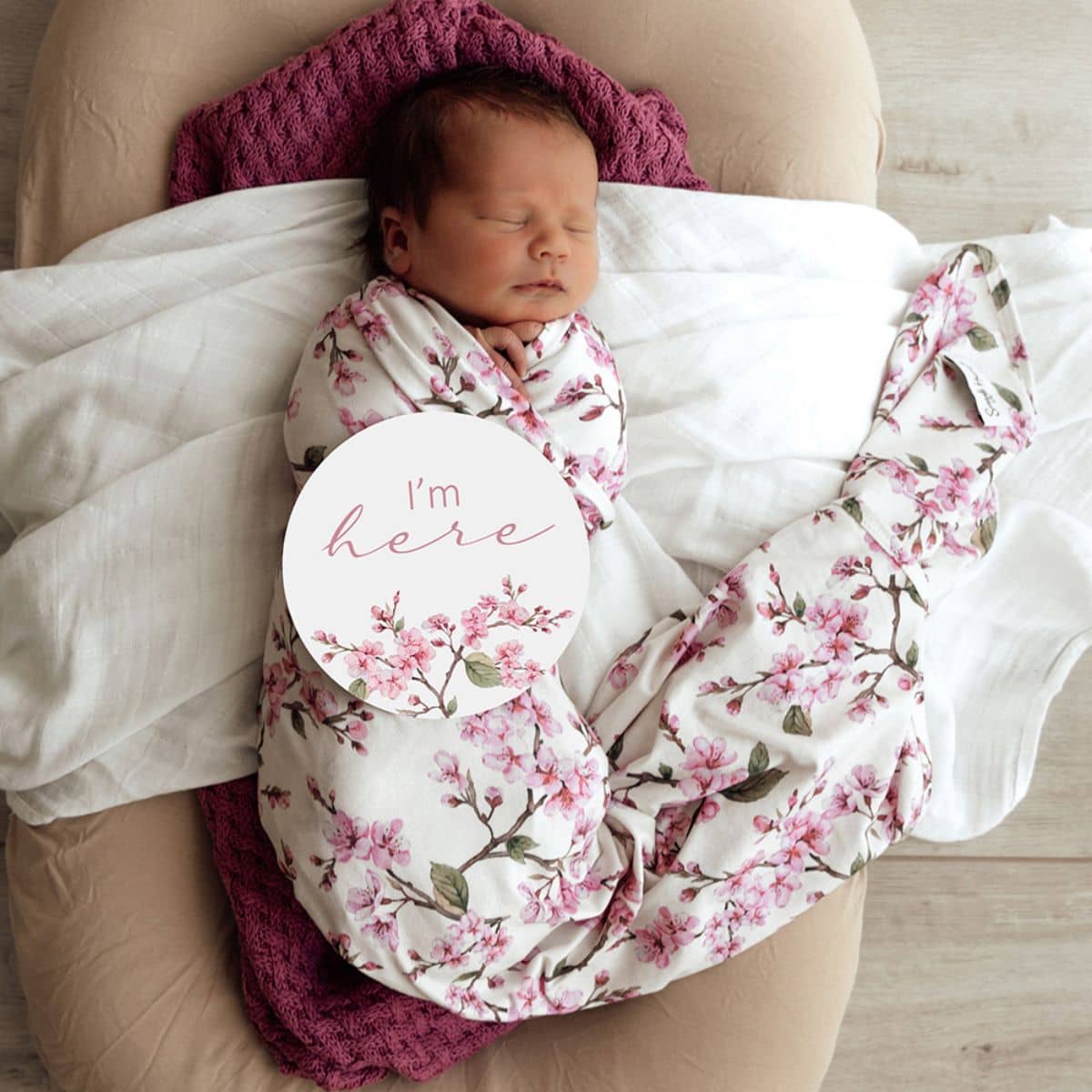 Snuggle Hunny Jersey Wrap with Matching Headwear - Cherry Blossom - Image 3