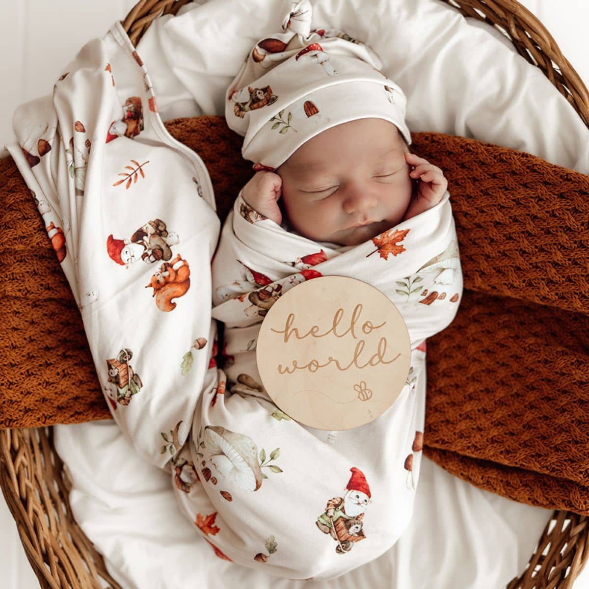 Snuggle Hunny Jersey Wrap with Matching Headwear - Gnomes - Image 4