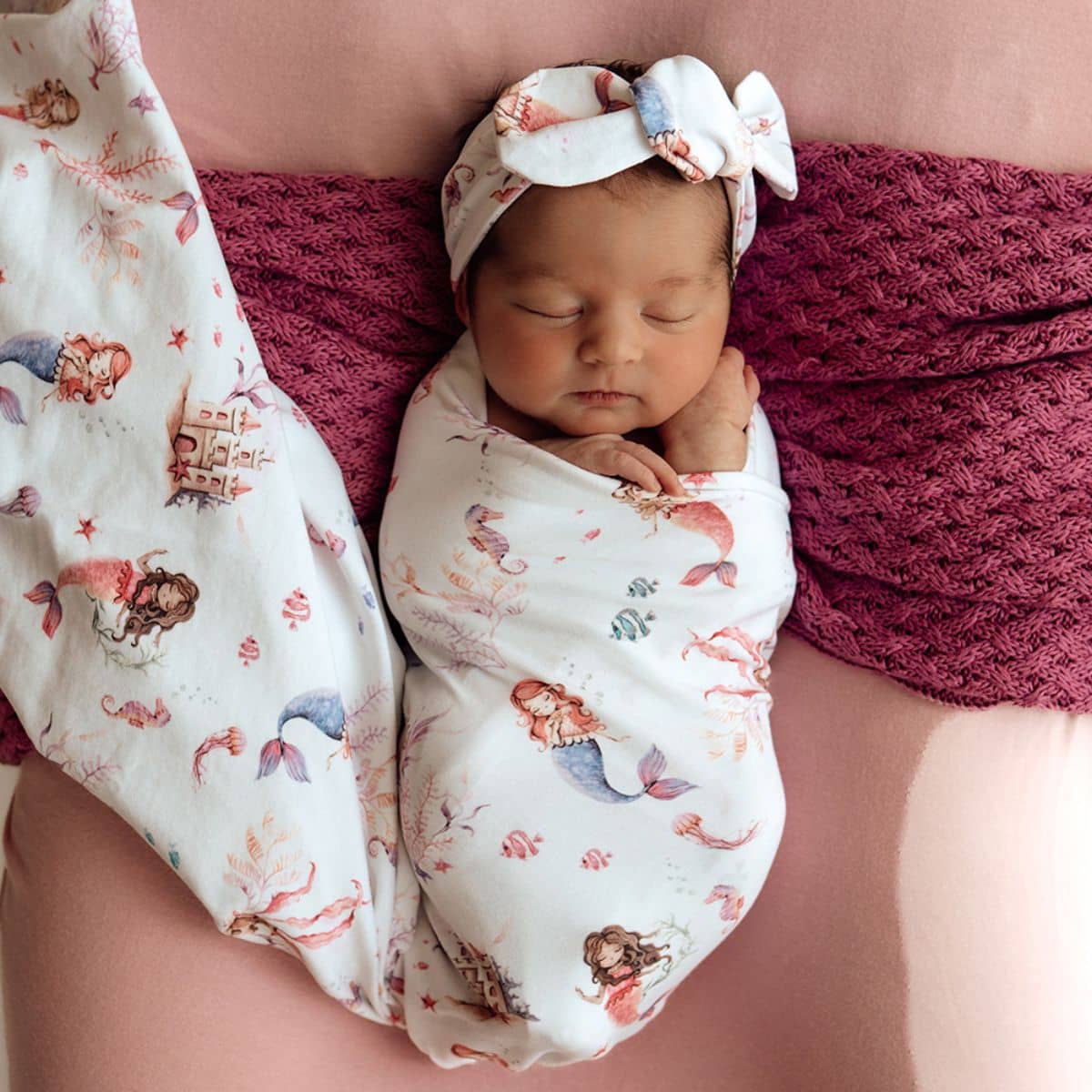 Snuggle Hunny Jersey Wrap with Matching Headwear - Mermaid - Image 3