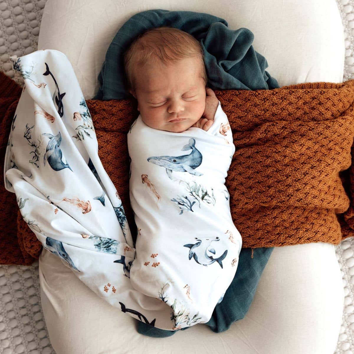 Snuggle Hunny Jersey Wrap with Matching Headwear - Ocean - Image 2