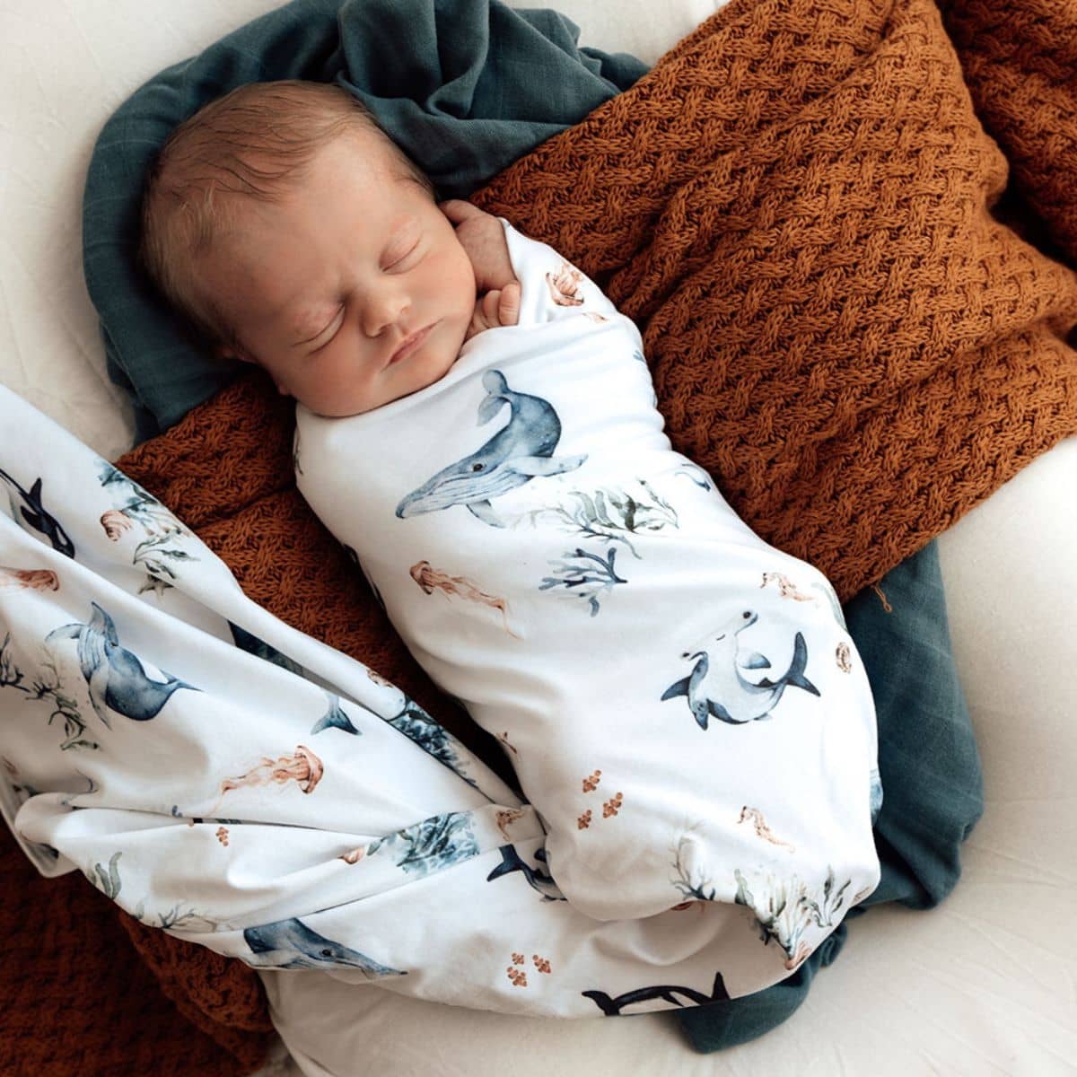 Snuggle Hunny Jersey Wrap with Matching Headwear - Ocean - Image 3