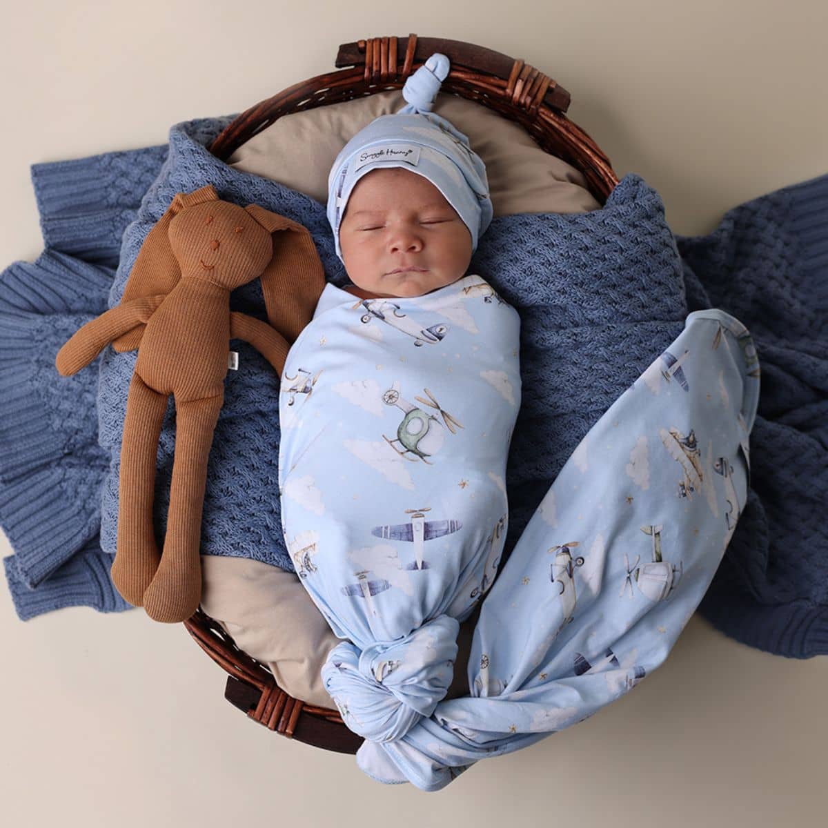 Snuggle Hunny Jersey Wrap with Matching Headwear - Taking Flight - Image 2
