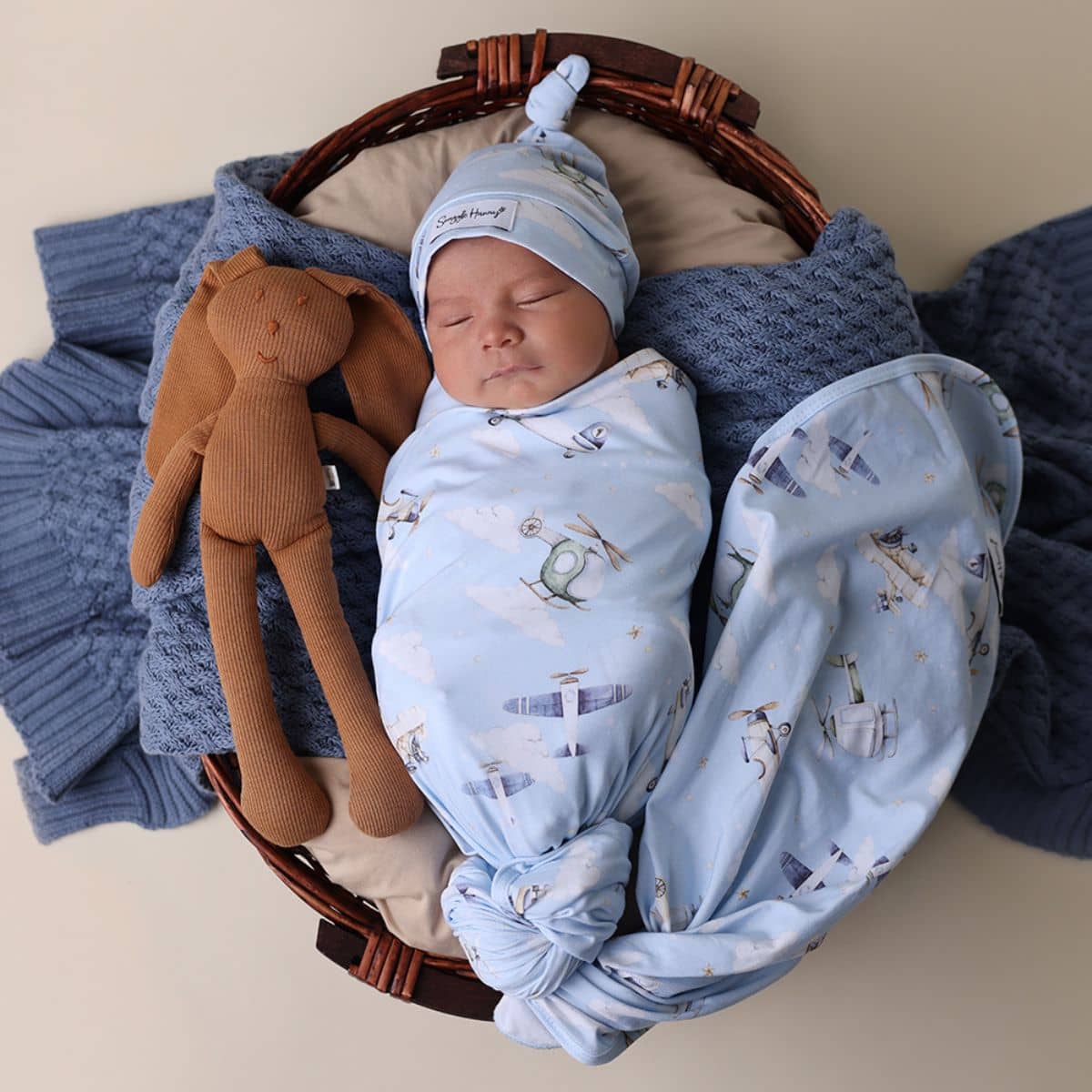 Snuggle Hunny Jersey Wrap with Matching Headwear - Taking Flight - Image 4