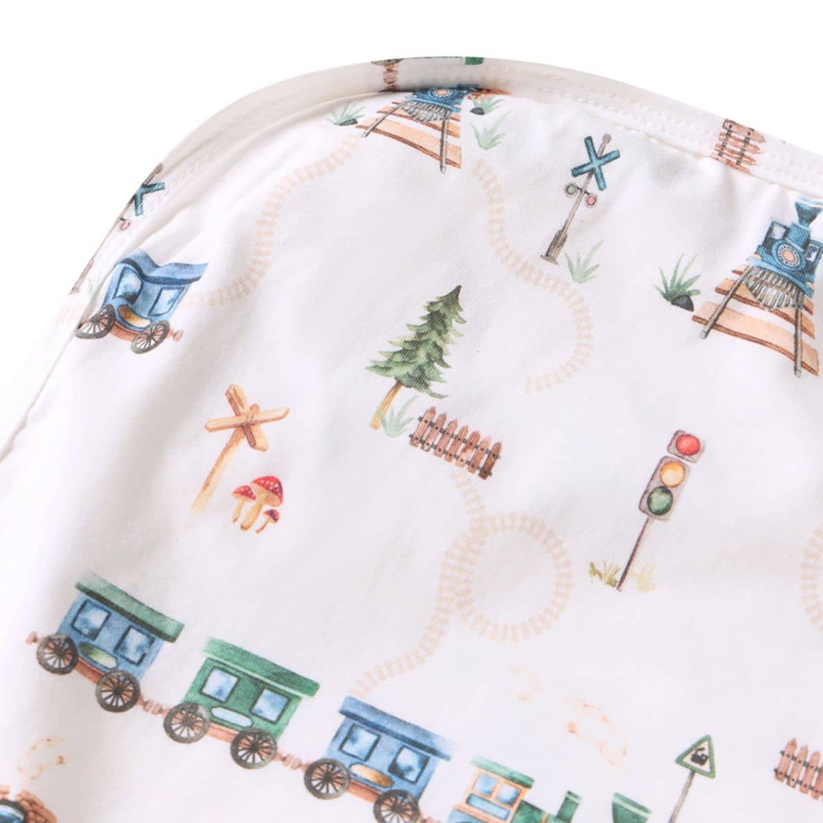 Snuggle Hunny Jersey Wrap with Matching Headwear - Trains - Image 4