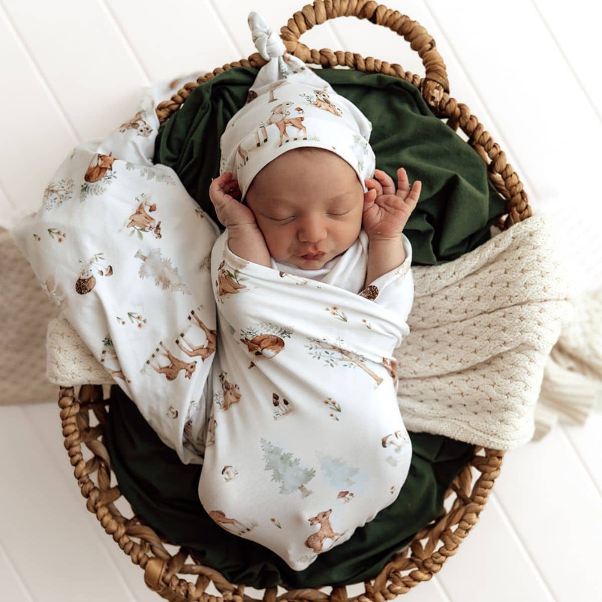 Snuggle Hunny Jersey Wrap with Matching Headwear - Woodland Tales - Image 2