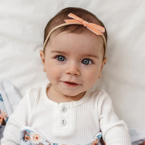 Snuggle Hunny Petite Velvet Bow - Coral - Image 4
