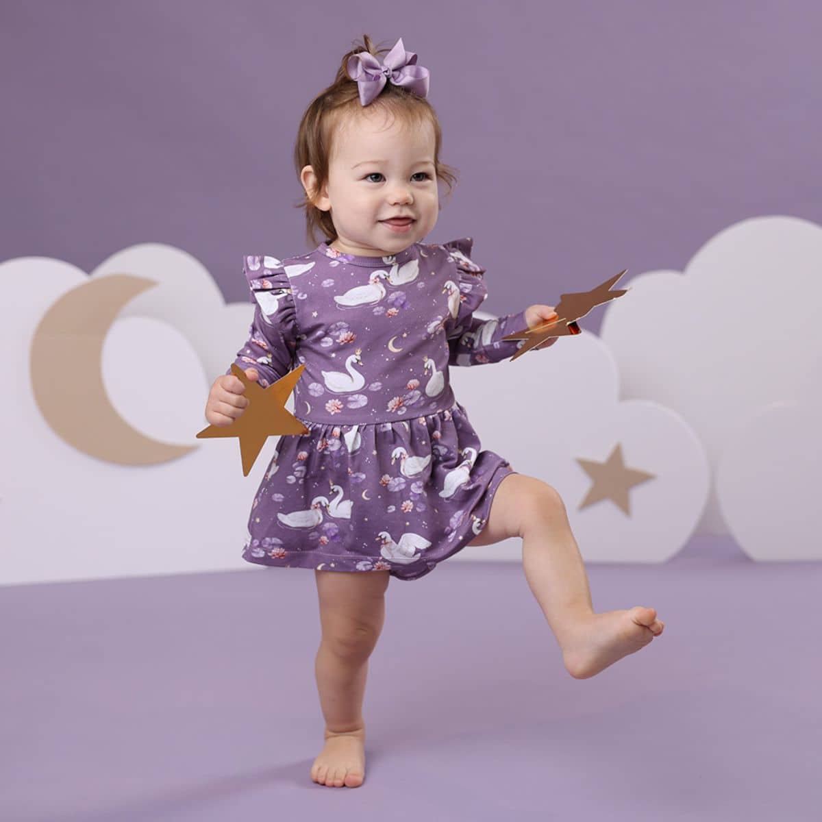 Snuggle Hunny Long Sleeve Dress - Midnight Swan - 3 to 6 Months - Image 5