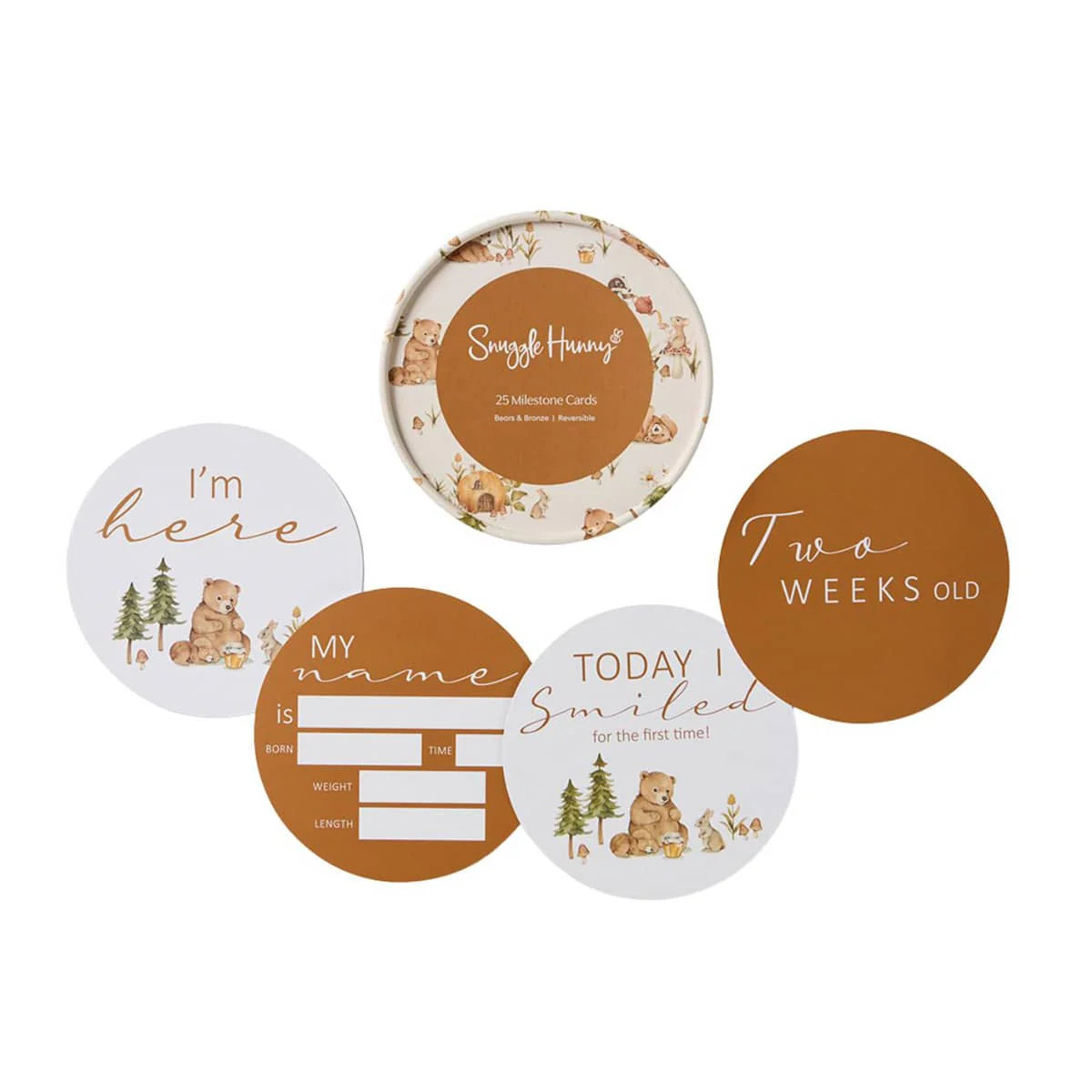 Snuggle Hunny Reversible Milestone Cards - Bears and Bronze