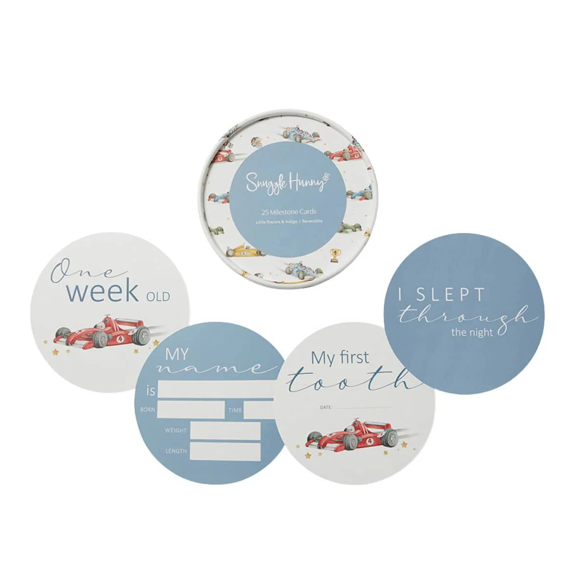 Snuggle Hunny Reversible Milestone Cards - Little Racers and Indigo