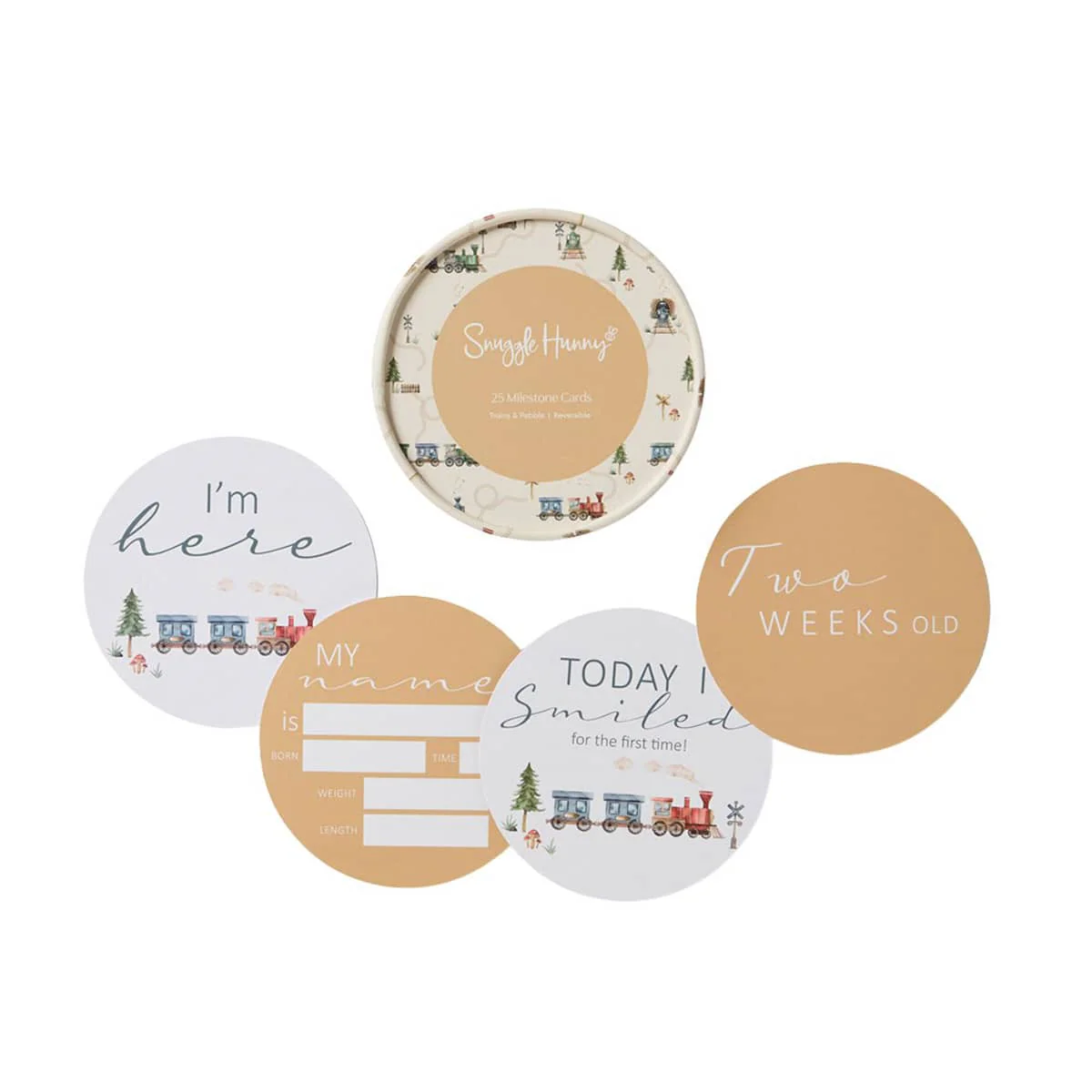 Snuggle Hunny Reversible Milestone Cards - Trains and Pebble
