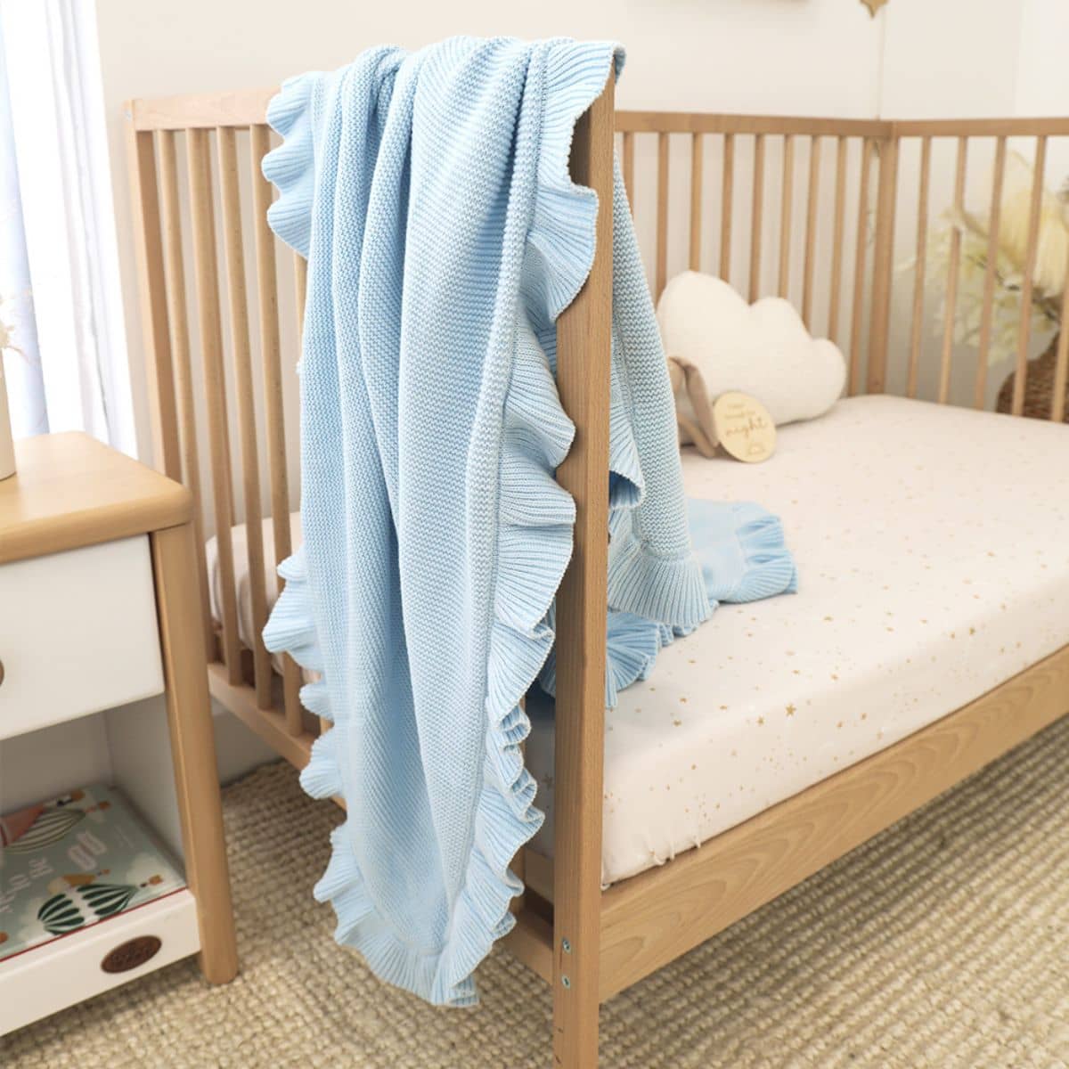 Snuggle Hunny Ruffle Knit Baby Blanket - Baby Blue - Image 2