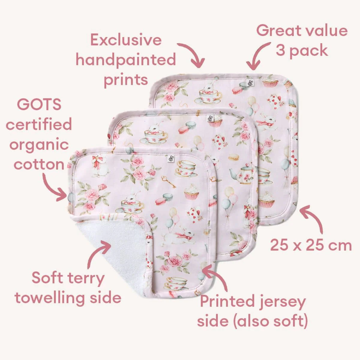 Snuggle Hunny Wash Cloths - Alice's Tea Party - Image 2