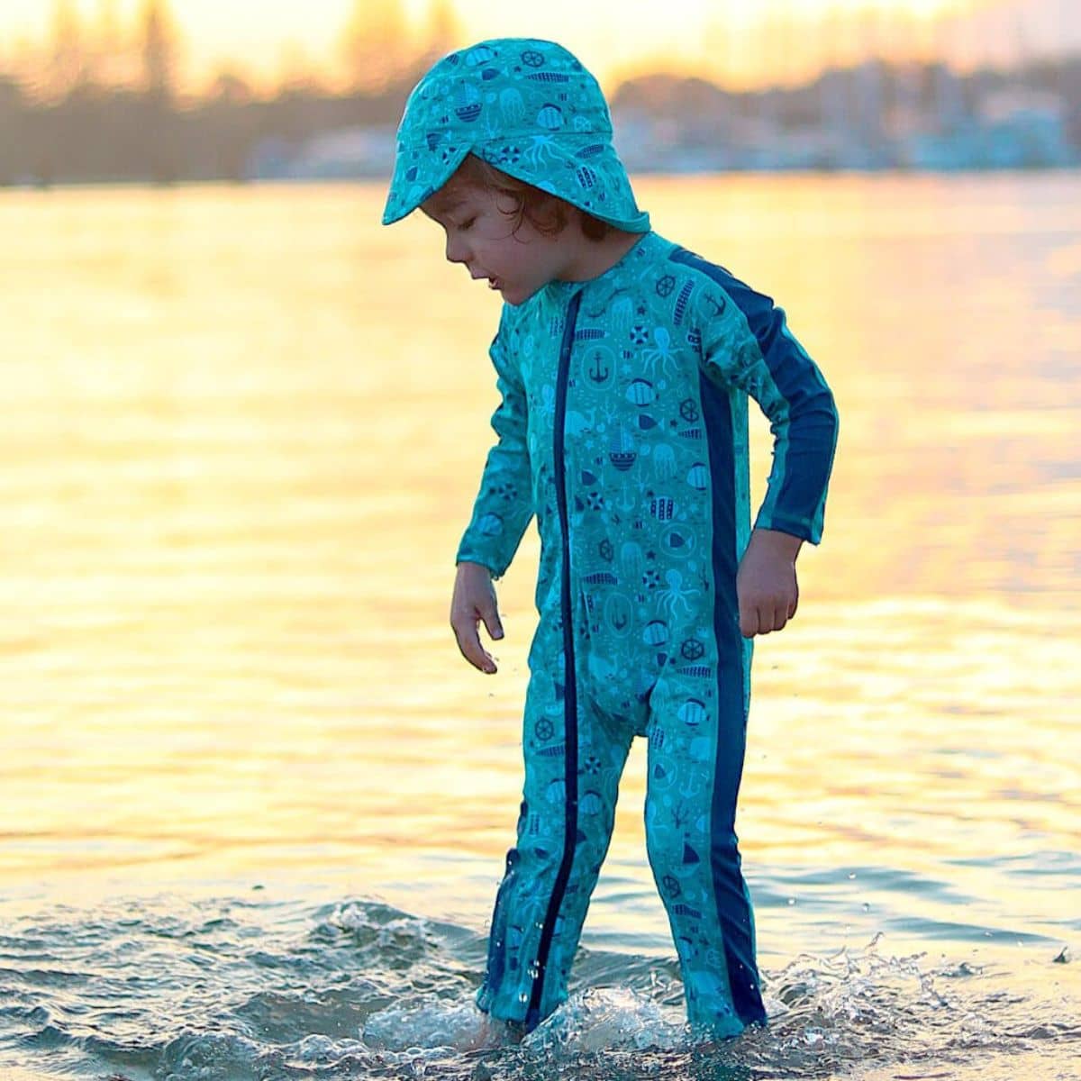 TicTasTogs Full Length Zip Sunsuit + Hat Set - Marine - Image 3