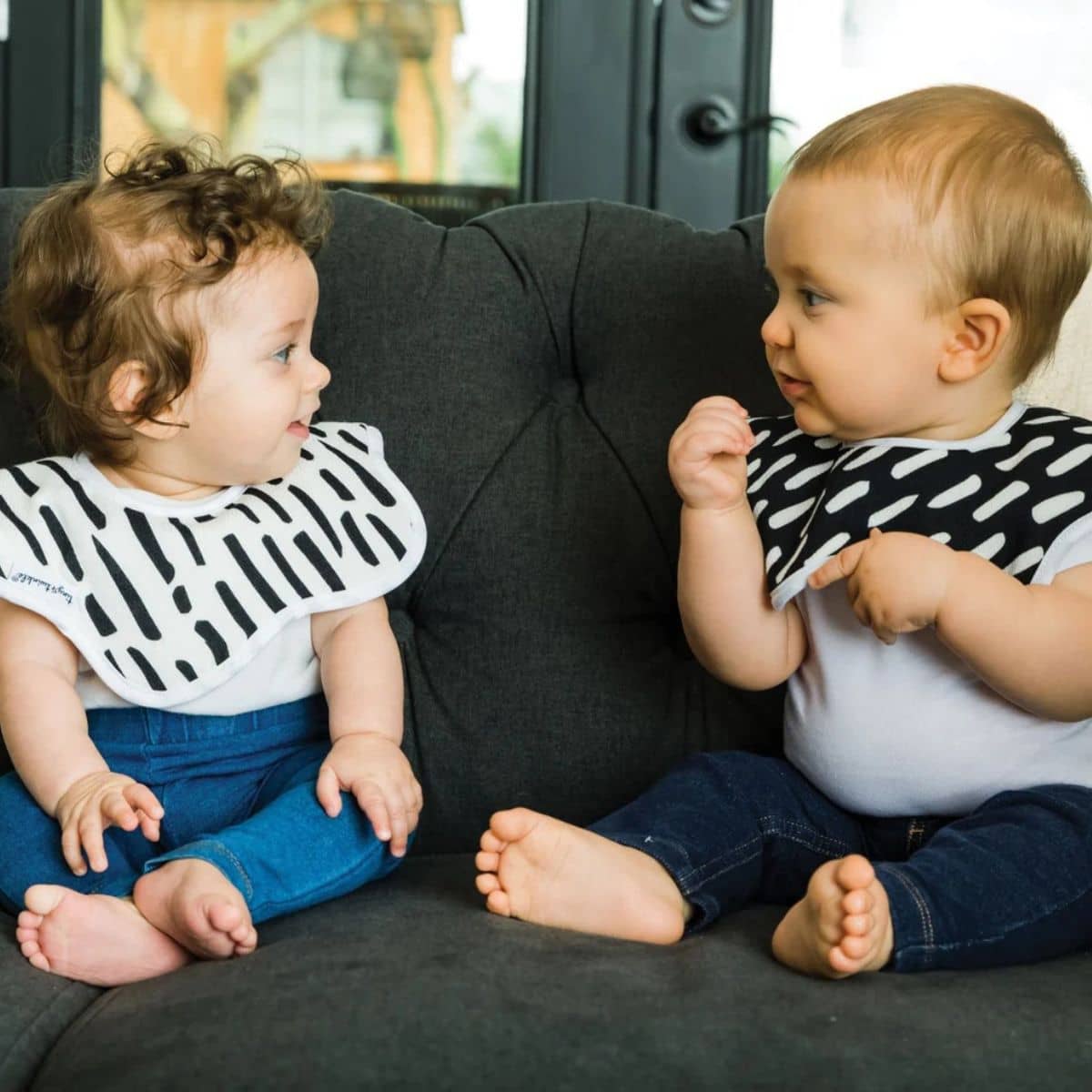 Tiny Twinkle Kaffle Roundabout Bibs - Set of 2 - Black + White - Image 3