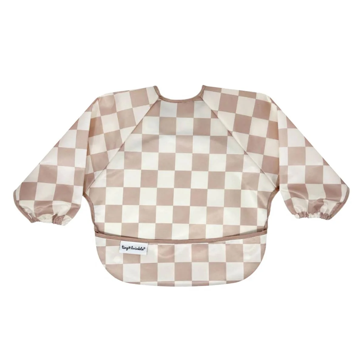 Tiny Twinkle Mess-Proof Full Sleeve Bib - Beige Checkers
