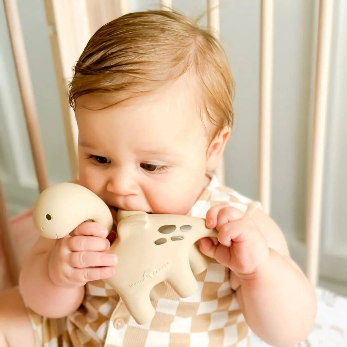 Winnie Parkes Natural Rubber Teether - Diplo the Dino-Dragon - Natural Brown - Image 2