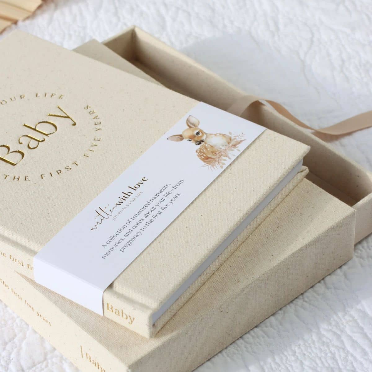 Written With Love Baby Memory Book with Keepsake Box - Oatmeal - Image 2