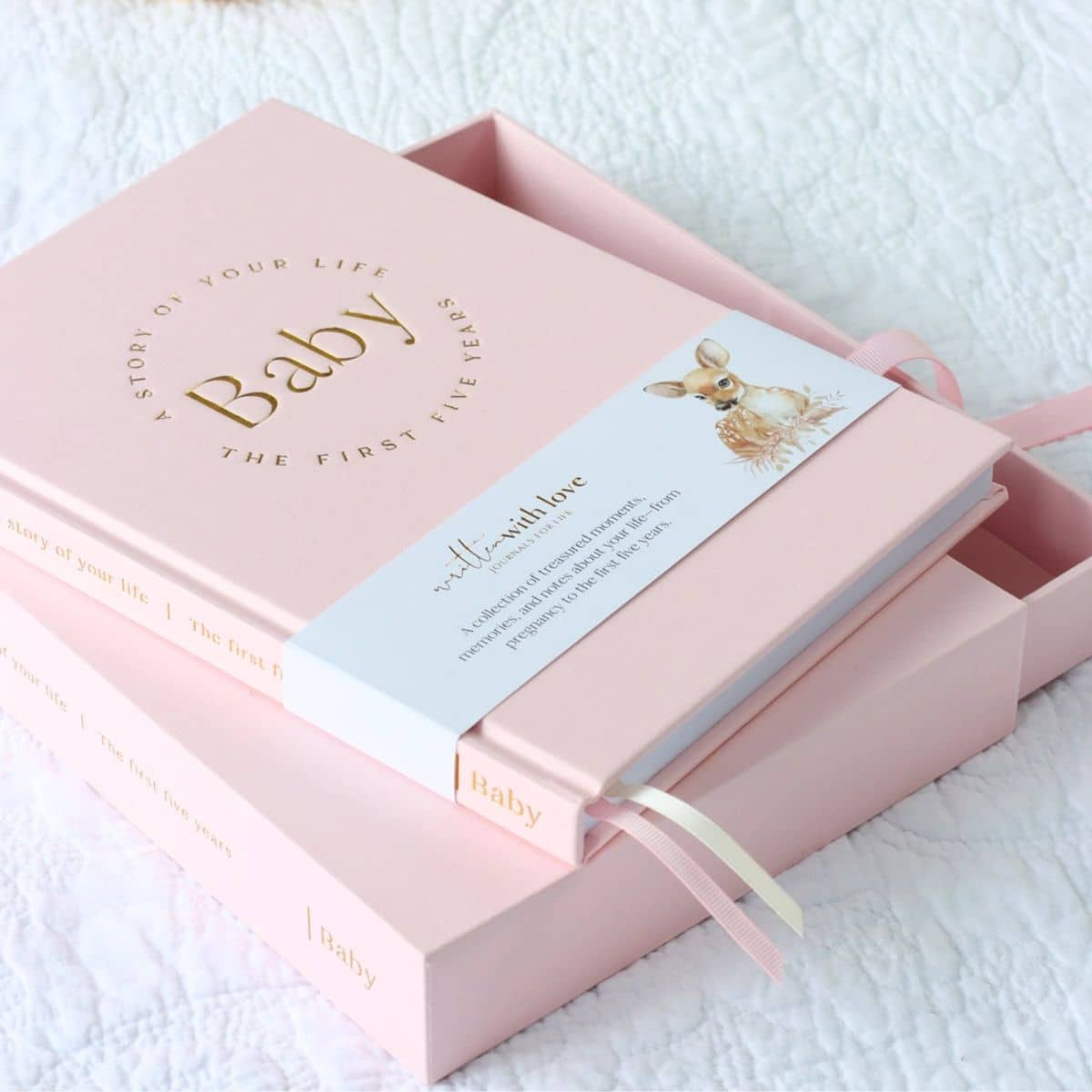 Written With Love Baby Memory Book with Keepsake Box - Peony Pink - Image 5