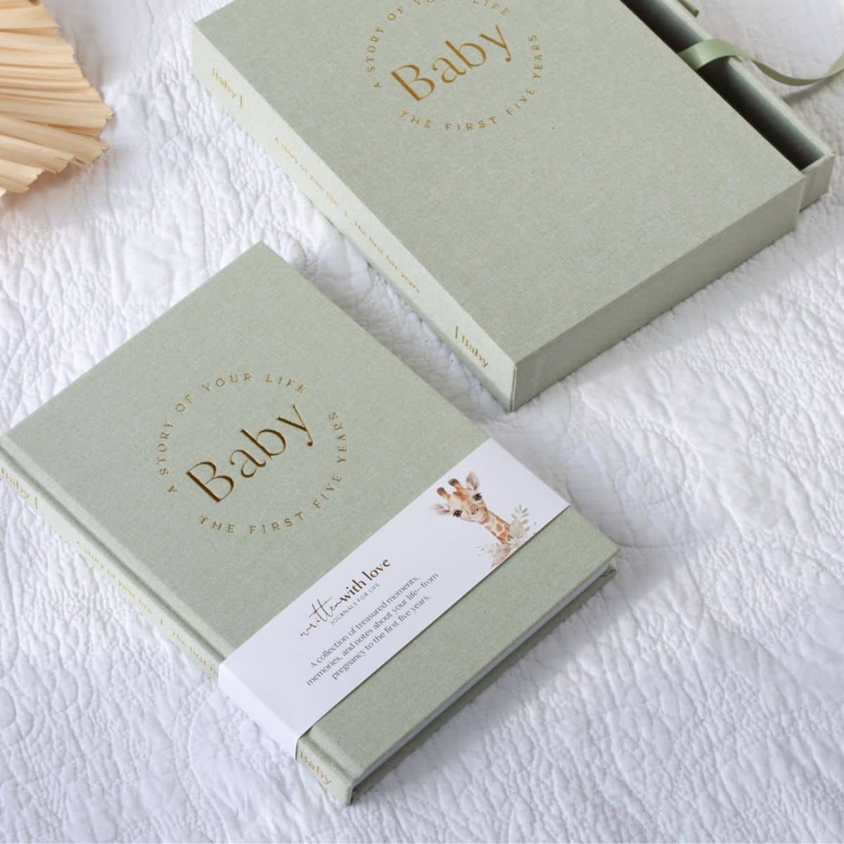 Written With Love Baby Memory Book with Keepsake Box - Sage Green - Image 2