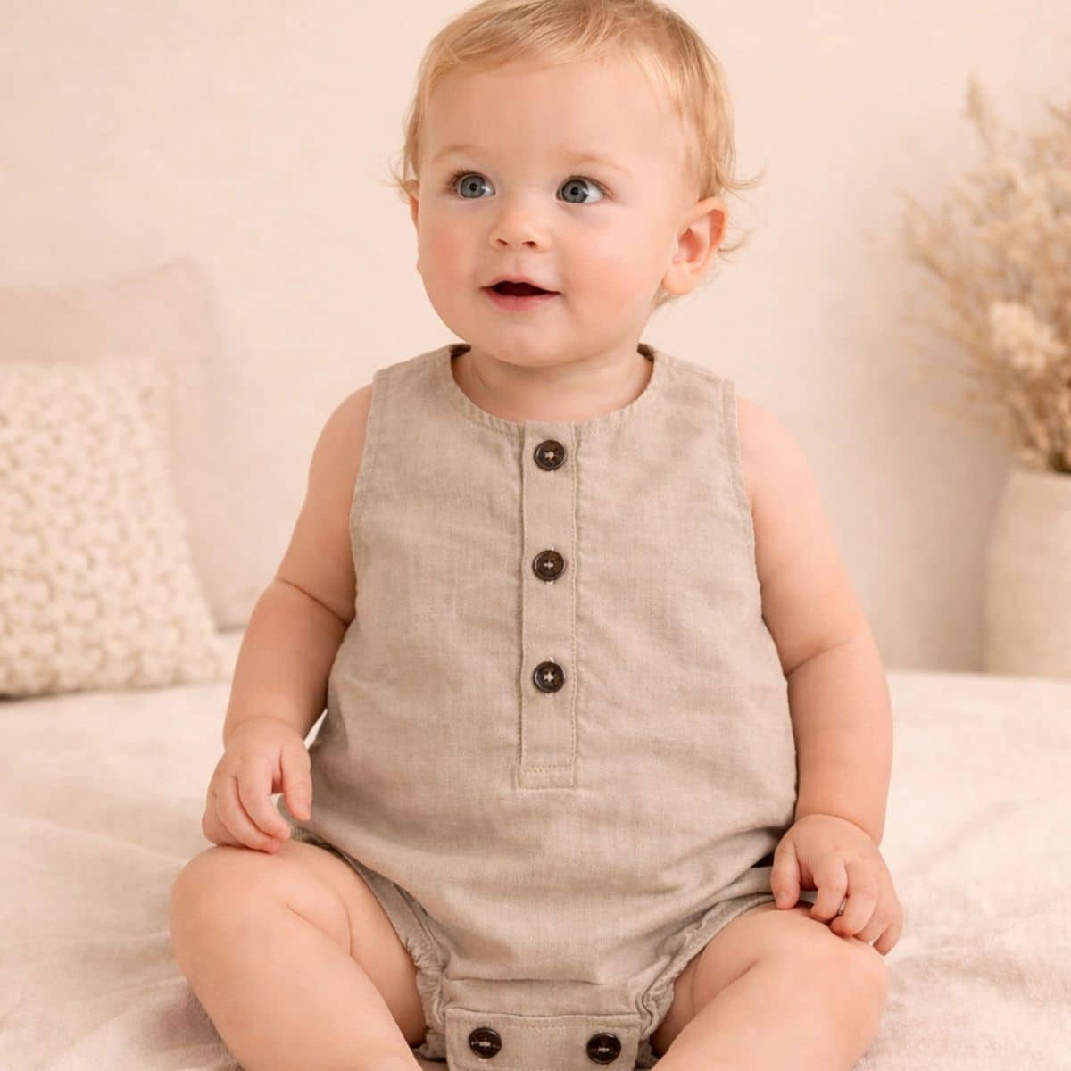 Zao & Co Maïa Linen Baby Romper – Beige - Image 2