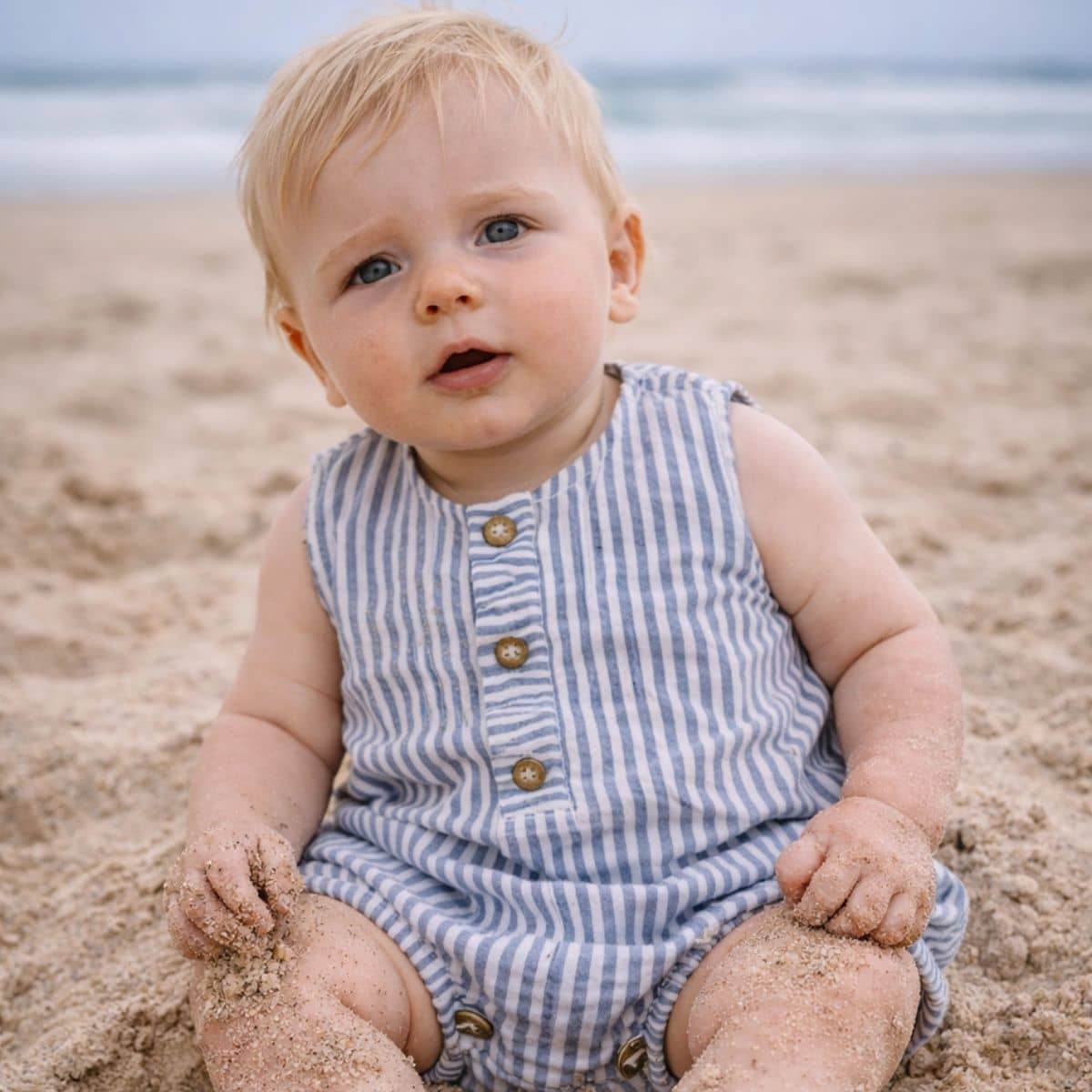 Zao & Co Maïa Linen Baby Romper – Blue Stripe - Image 4