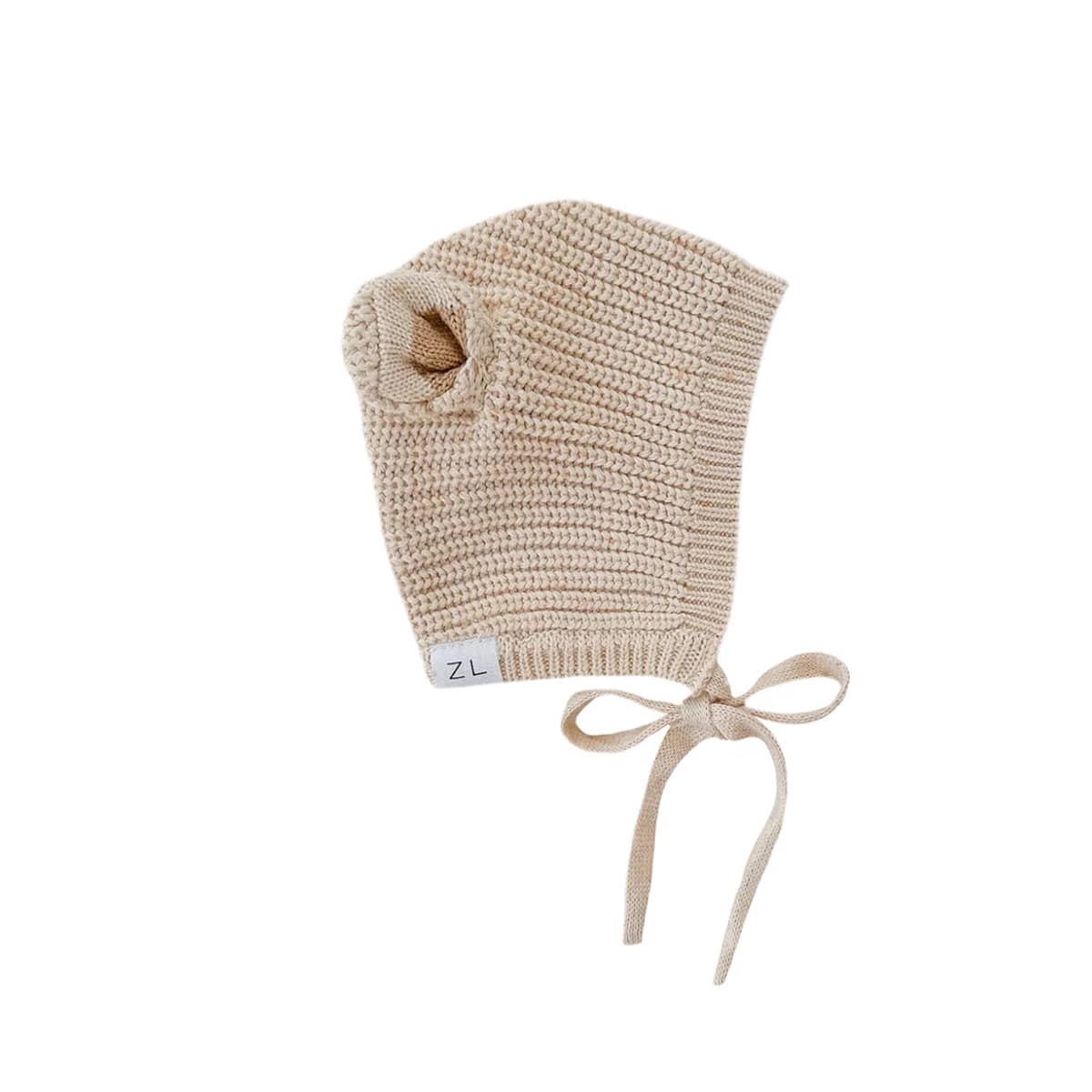 Ziggy Lou Knit Bonnet - Biscotti Fleck Bear - 3 to 6 Months
