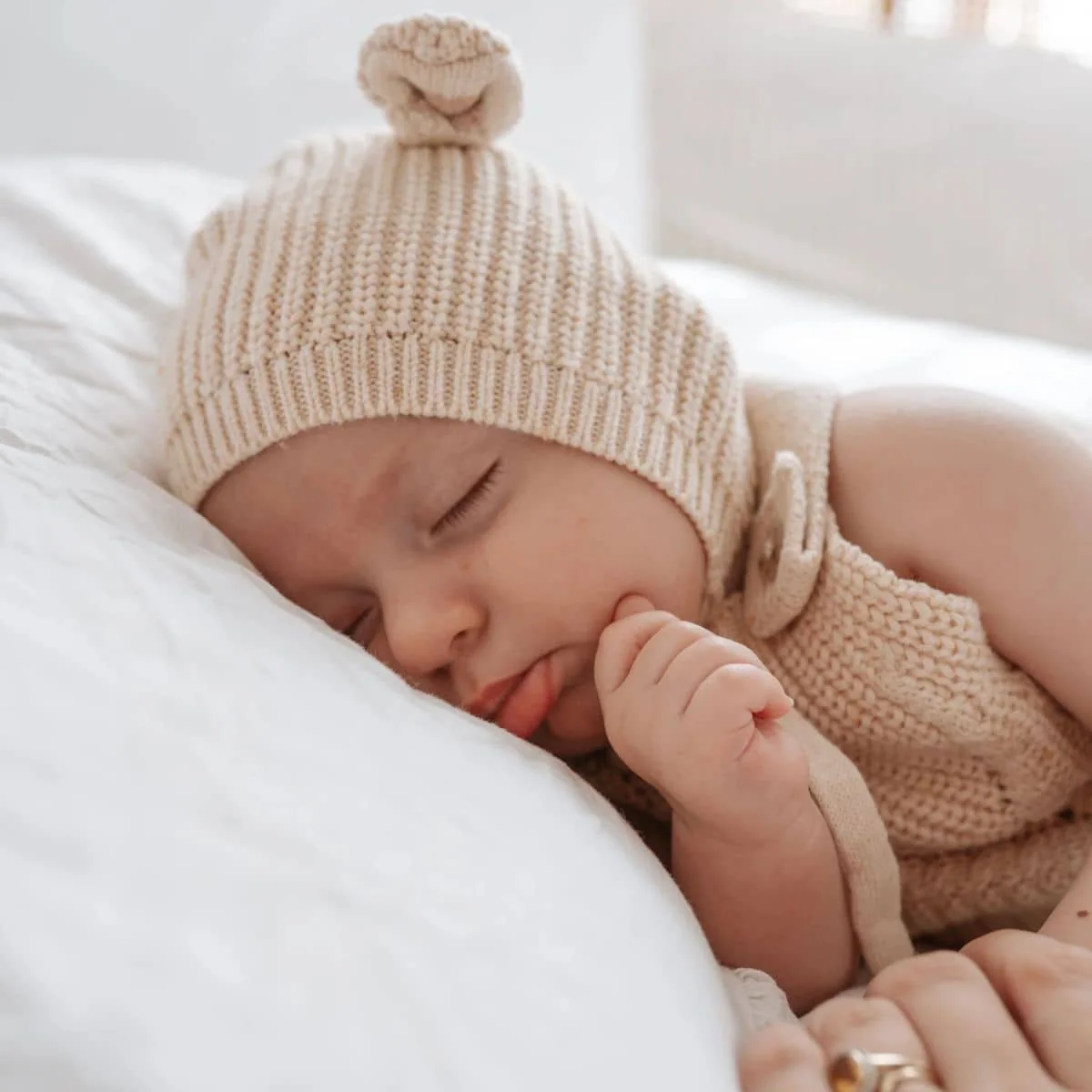 Ziggy Lou Knit Bonnet - Biscotti Fleck Bear - 3 to 6 Months - Image 2