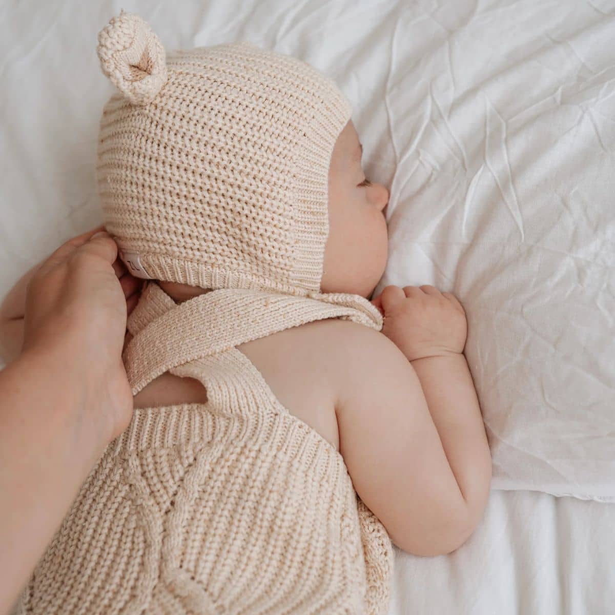 Ziggy Lou Knit Bonnet - Biscotti Fleck Bear - 3 to 6 Months - Image 3