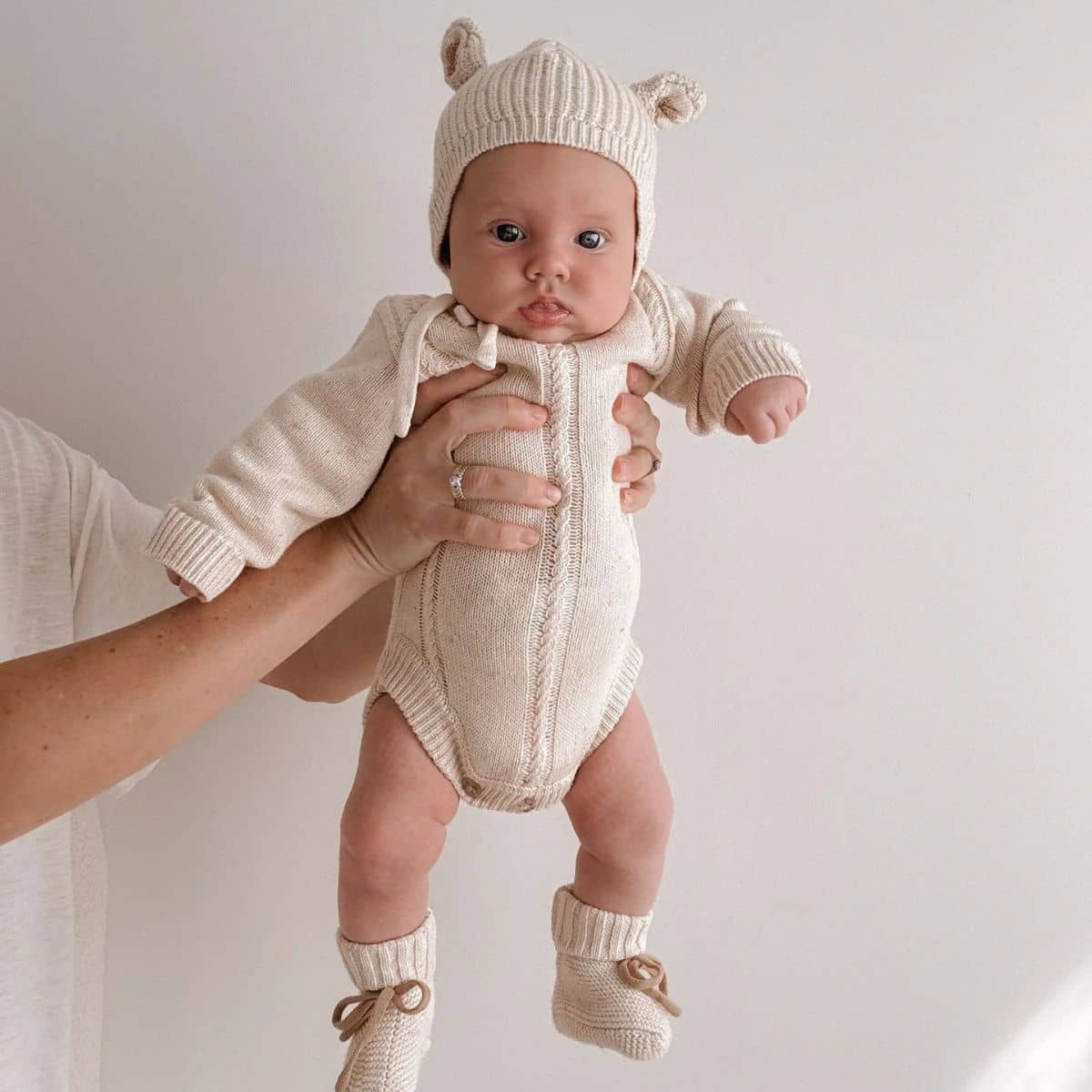 Ziggy Lou Knit Bonnet - Biscotti Fleck Bear - 3 to 6 Months - Image 4