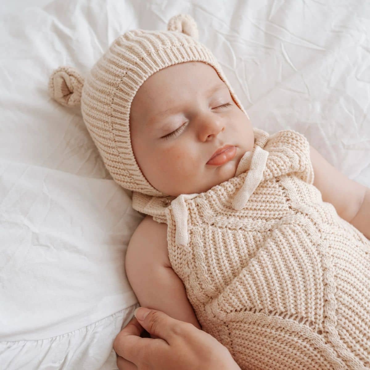 Ziggy Lou Knit Bonnet - Biscotti Fleck Bear - 3 to 6 Months - Image 5
