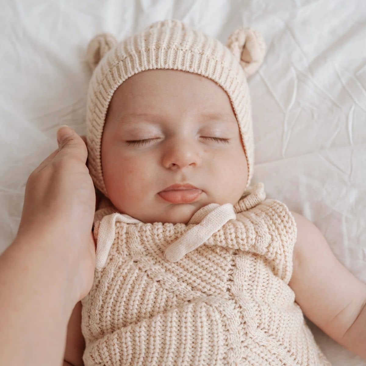 Ziggy Lou Knit Bonnet - Biscotti Fleck Bear - 3 to 6 Months - Image 6