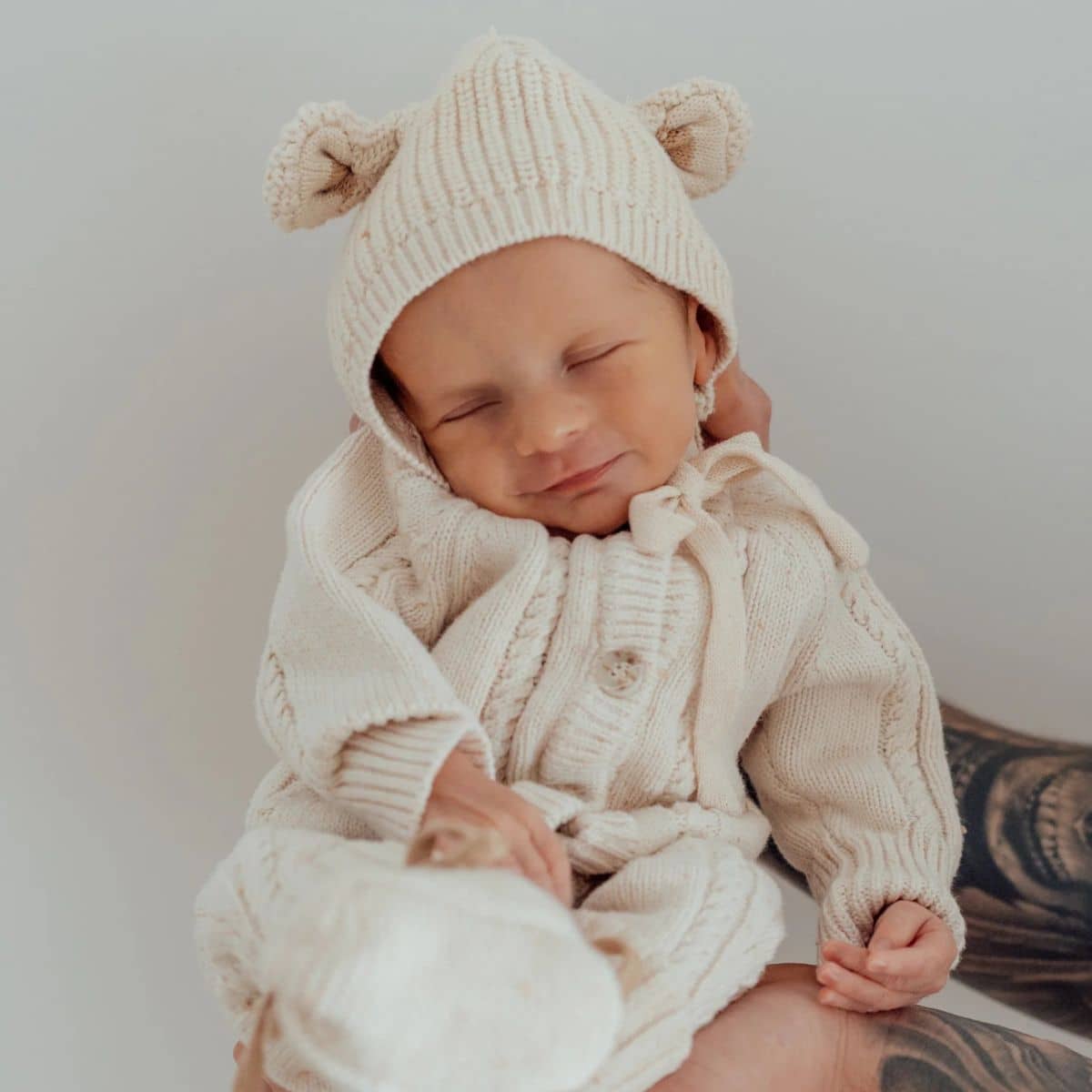 Ziggy Lou Knit Bonnet - Biscotti Fleck Bear - 3 to 6 Months - Image 8