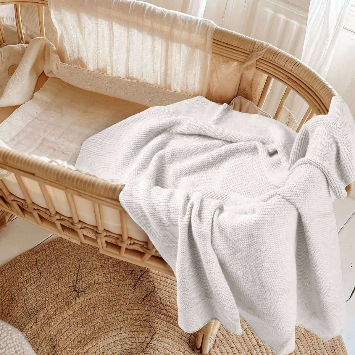 Zoe Sage Cotton Classic Knit Baby Blanket - Milk - Image 5